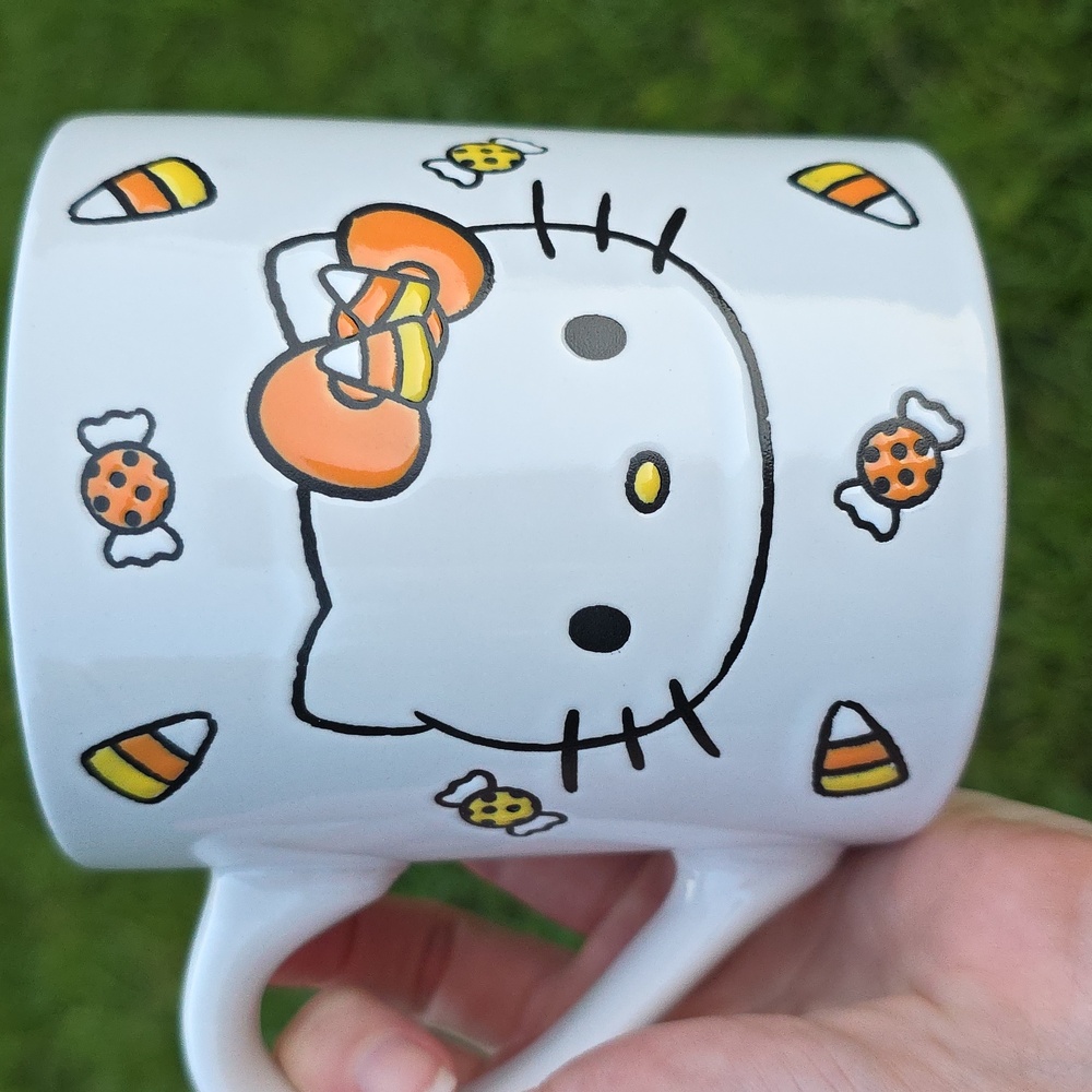 Hello Kitty Halloween Mug Candy Corn Orange Trick Or Treat Coffee Cocoa Tea